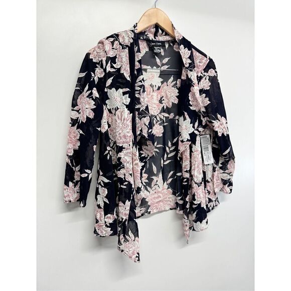 Jessica‎ Howard Light Jacket Size 12 Petite Black Pink Open Front NEW - Picture 3 of 10